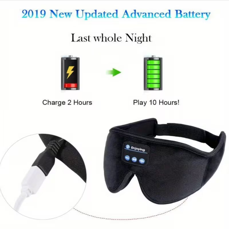 Wireless 3D Stereo Sleep Eye Mask Headphones Music Soft Light Blocking Sleeping Memory Foam Travel Relaxation Valentine's Day Gift for Women and Men