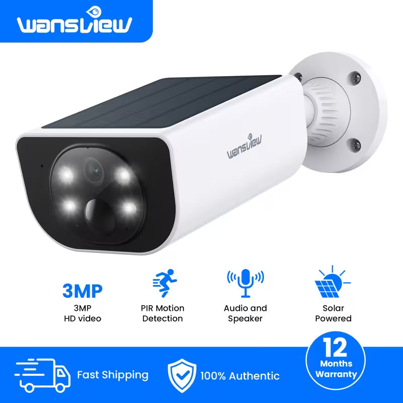 Wansview Solar Security Camera Outdoor, Wireless Security Camera, 2K HD Resolution, Color Night Vision, Two-Way-Audio, Motion Detection, SD Card/Cloud Storage, Compatible with Alexa/Google Home, 1/2/3/4 Solar Cam & 1pc Battery Camera