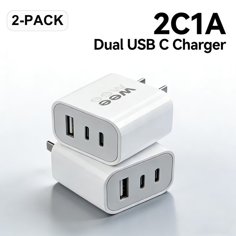 [Multi-Device Charger] 2C1A 3-Port Charger Multi-Device 5V2A Charging, Compact & Portable Design, US Standard Plug, Safe & Stable Charging Protection, Faster And Smarter Charging & Smart Power Distribution for Home & Office