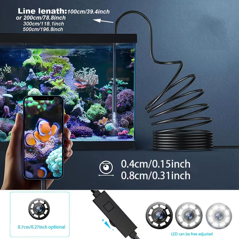 Endoscope Camera with Light, 1920P HD Endoscope, Featuring 8 Adjustable LED Lights, IP67 Waterproof Semi-Rigid Snake Inspection Camera, Compatible with for iphone And Android Phones.