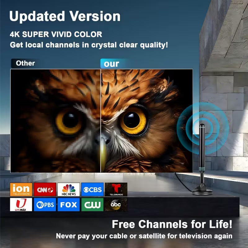 2026 Metal Long-Distance Signals Receive High-Definition 4K TV Antenna, 180-Mile TV Channel Signal Reception, One-Button Long-Distance Signal Reception Mode, USB, Complete Additions, Free TV, Suitable for Smart TV, Old TV, Indoor TV Antenna