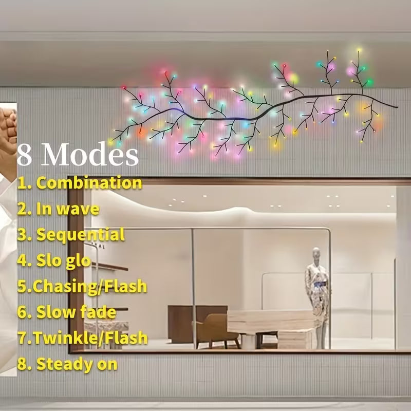 1 set, colorful courtyard desktop decoration willow vine LED light string, 8 lighting modes flashing, USB power supply, RGB wall-mounted Christmas branch light, with button switch, curtains, bedroom, balcony, fence, corridor, porch decoration, 71inch
