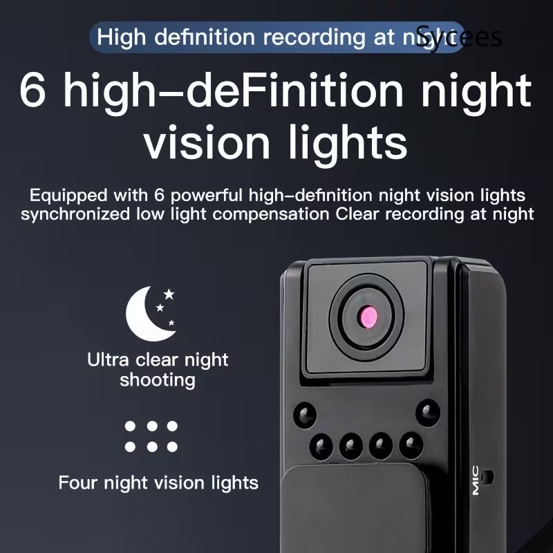 Sycees Motion Detector-1080P Mini Security Camera, 180° Rotating Lens, Infrared Night Vision Motion Detection, Sycees USB Rechargeable Audio Video Recorder for Home Security & Travel