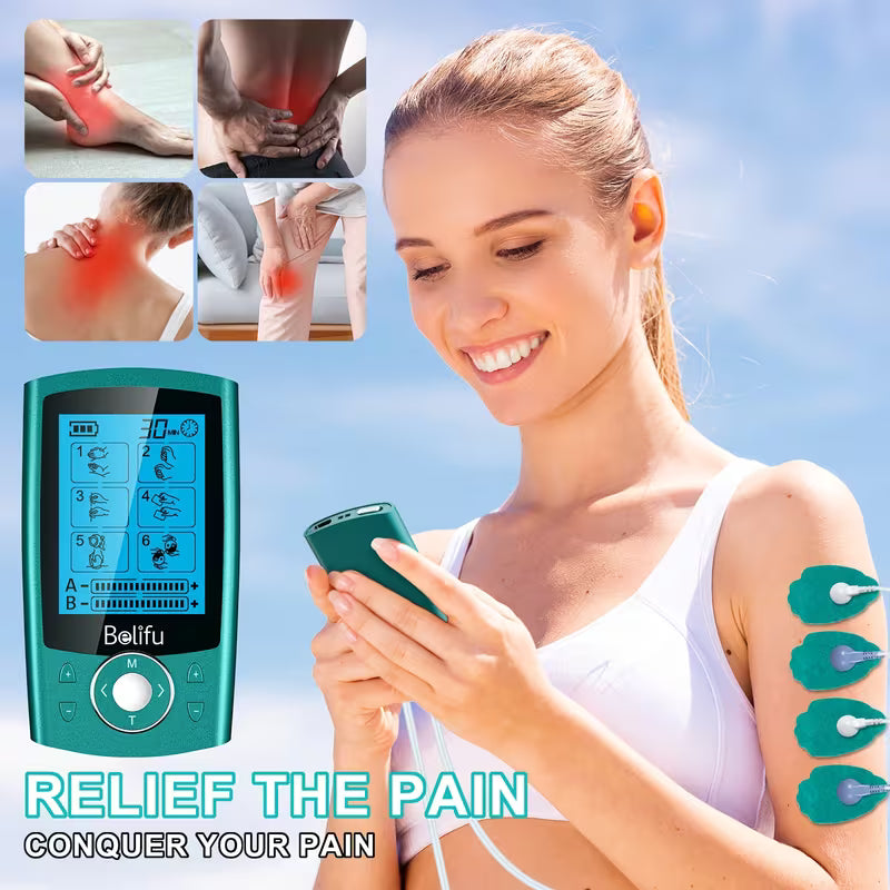 Belifu TENS+ EMS 24-In-1 Muscle Stimulator Relieves Body Fatigue, Back Pain, Neck Pain, Carpal Tunnel Pain, Arthritis, And Foot Pain Rechargeable Portable Stimulator for Home Office Travel Perfect Gift for Your Family And Loved Ones!