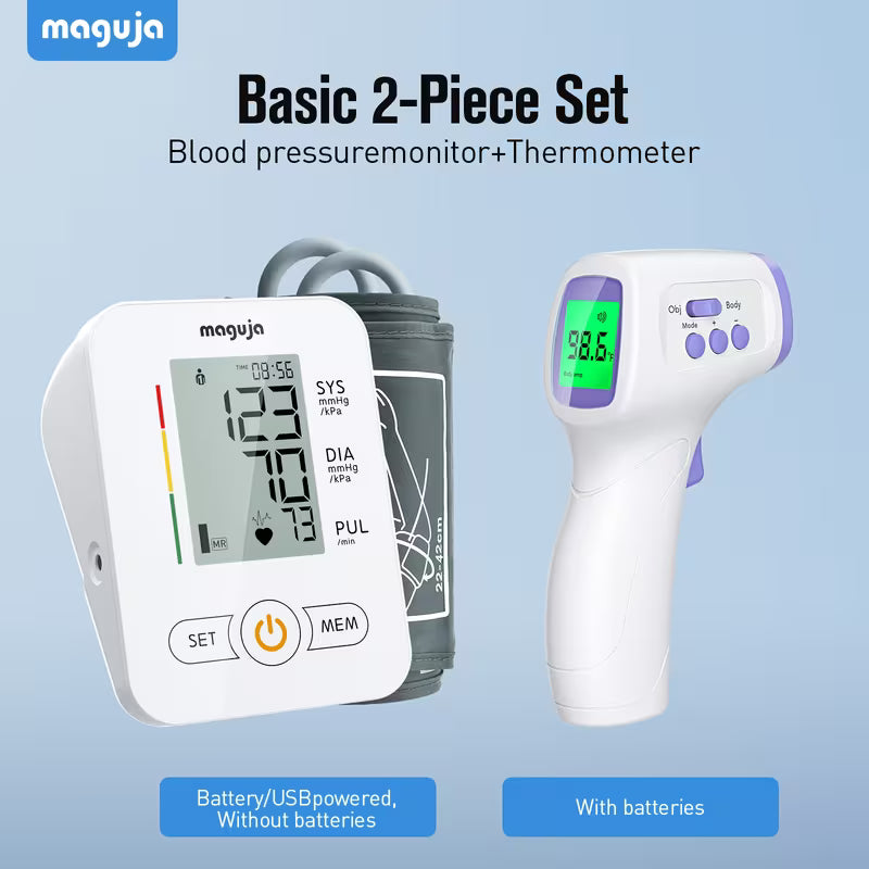 MAGUJA 2 in 1 Device for Measuring Blood Pressure And Forehead Temperature, Featuring an Automatic Upper Arm Blood Pressure Monitor with a Memory Capacity of 2*60 Readings, an Adjustable Cuff Size Ranging from 8.66 to 16.54 Inches