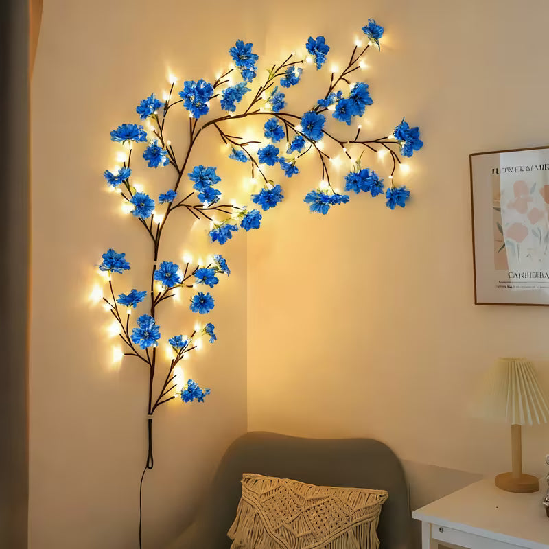 AMill 96-Light USB-Powered Cherry Blossom LED Fairy Lights - 5.9ft Faux Floral Garland with Dimmable Brightness, Warm & Cool Night Light, Plug & Play for Indoor Home Decor, Christmas, Bedroom, Kitchen, Party Decoration (No Batteries/Battery-Free