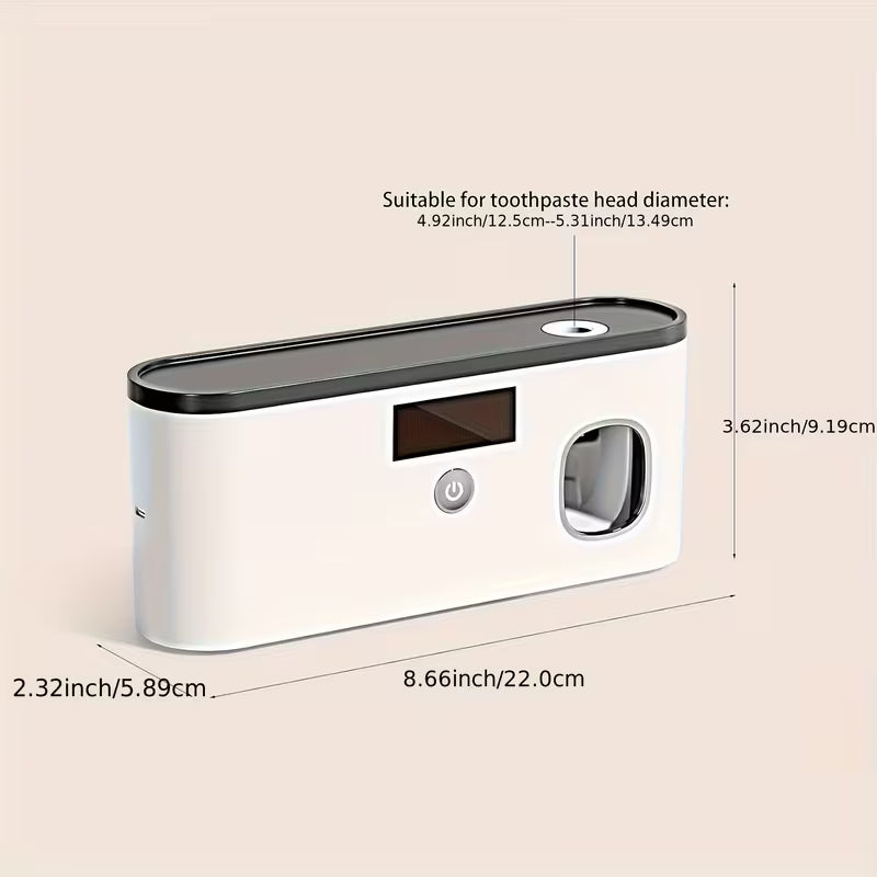 1pc Smart Toothbrush Organizer, Bathroom Toothbrush Display And Storage, with Automatic Toothpaste Dispenser - Wall-Mounted, 5-Slot Storage, Durable Plastic, USB Rechargeable Lithium Battery, Modern Bathroom Organization And Home Decor