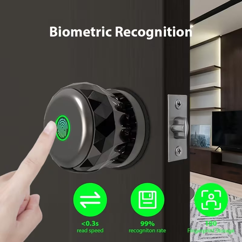 Smart Fingerprint Door Lock with App Control, Biometric Keyless Entry Door Knob, Easy Install Alloy Metal Smart Lock for Bedroom, Front Door, Apartment, Office And Hotel