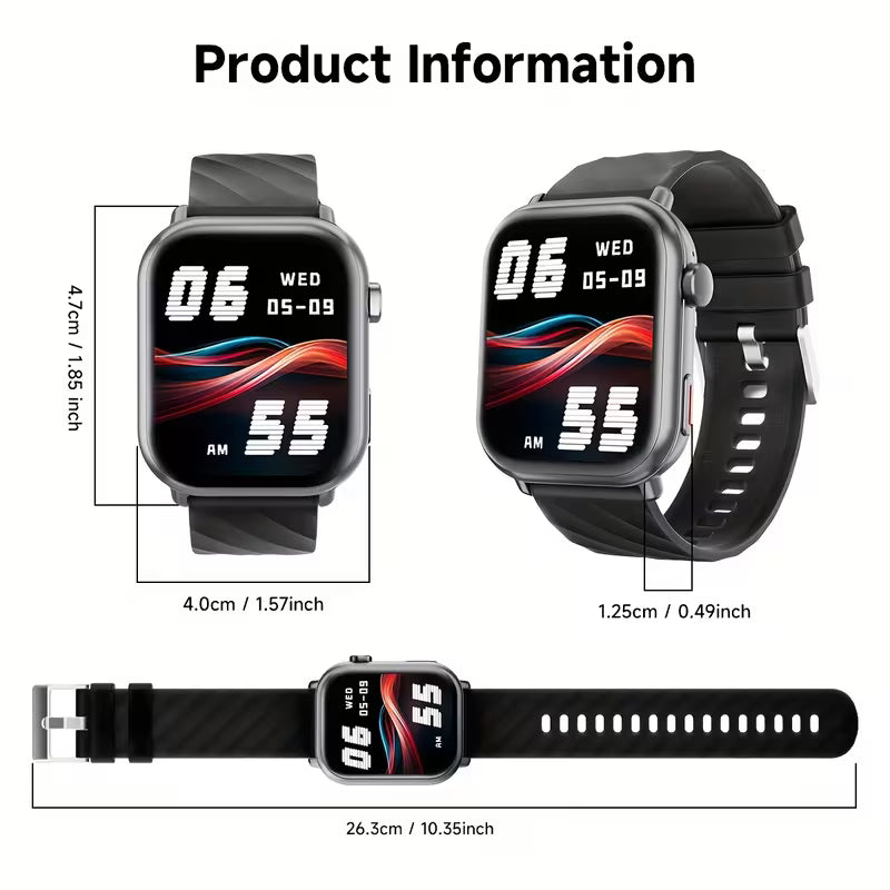 Smart Watch with 1000 Mah Large Battery, for long Battery Life, 1.83 Inch HD Touch Screen, Built-In Speaker, Multiple Sports Modes, Wireless Calling, Message Notification, Music Player, High-Quality Smart Watch Suitable for Men And Women