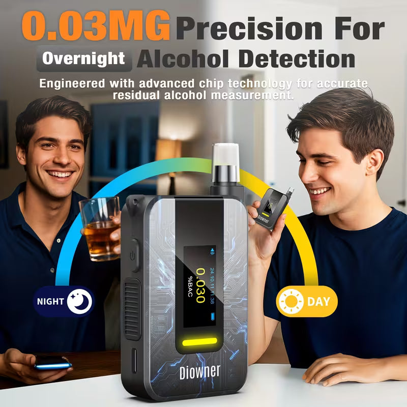 Smart Voice Alcohol Tester - USB Rechargeable Breathalyzer with Voice Broadcast And 10 Mouthpieces, Portable Design for Personal Safety Testing