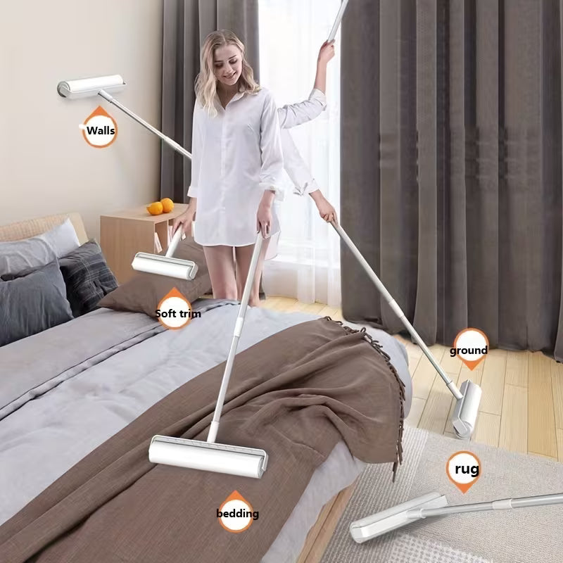 4pcs/set (3 Rolls of Paper+1 Mop Long Handled Hair Remover, Retractable Hair Brush for Clothing, Household Floor Cleaning Tool for Cat Hair, Pet Hair Removal Roller, Sofa Carpet Dust Roller, Cleaning Tool