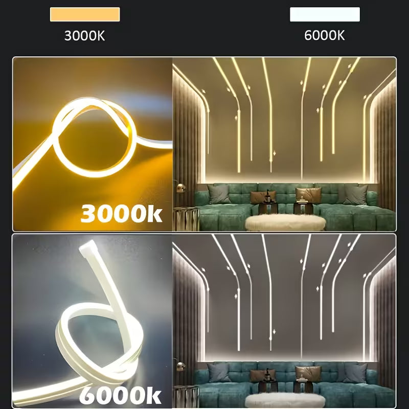 39.37-196.85inch LED Motion Sensor Light Strip, Neon Flexible Strip, 3000K/6000K Optional, Flowing Water, Shooting Star, Chasing Effect with USB Interface, Suitable for Stairs, Hallways, Balconies, Indoor/Outdoor Use, Modern Lighting Design |