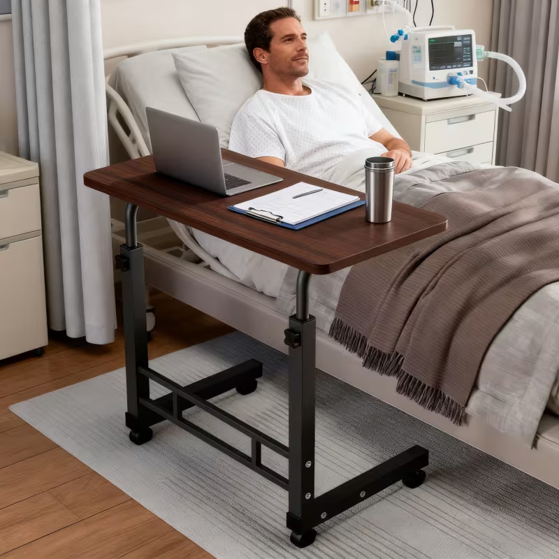Adjustable Height Rolling Nursing Table | 3-layer Design With 2-layer Shelves | Space Saving, Heavy-duty Grade Table Suitable For Elderly, Patient, Home, And Hospital Care, Perfect Rehabilitation Tool (8 Colors)