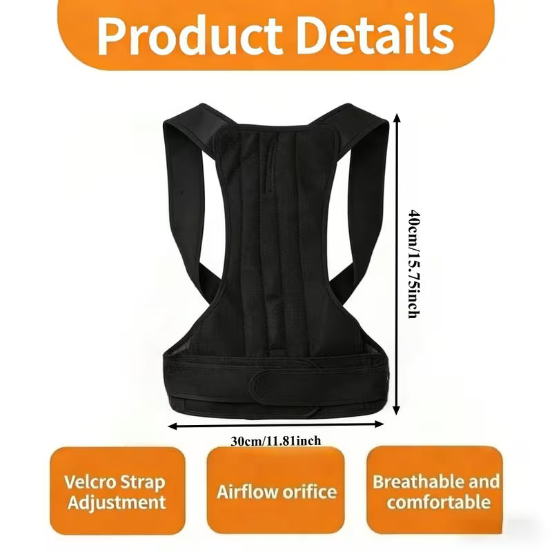 Upgraded Unisex Adjustable Posture Corrector Back Support - Lumbar Support Belt with Adjustable Shoulder Straps And Thickened Pads, Breathable Non-Slip Design, Suitable for Lower Back, Spine, Men And Women (Sitting, Standing, Traveling)