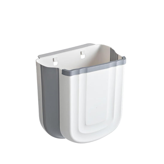 Wall Mounted Foldable Trash Can for Kitchen Cabinet - 2.4 Gallon Hanging Small Waste Bin,Plastic Collapsible Garbage Can for Bathroom, Bedroom Counter (Grey)