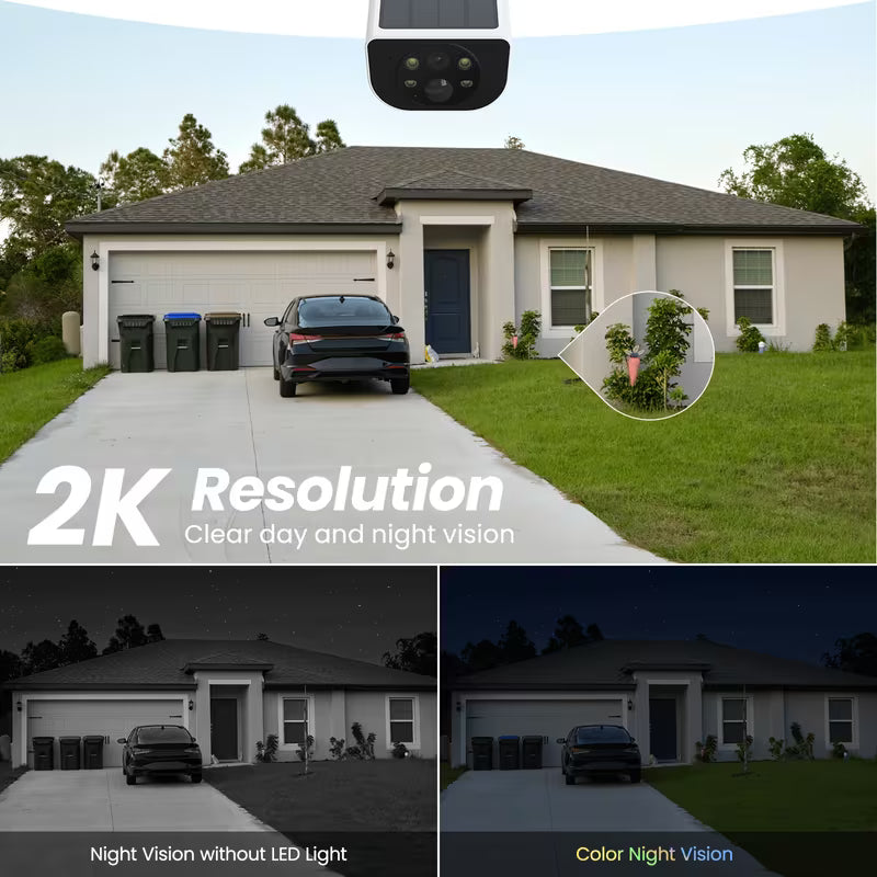 Wansview Solar Security Camera Outdoor, Wireless Security Camera, 2K HD Resolution, Color Night Vision, Two-Way-Audio, Motion Detection, SD Card/Cloud Storage, Compatible with Alexa/Google Home, 1/2/3/4 Solar Cam & 1pc Battery Camera