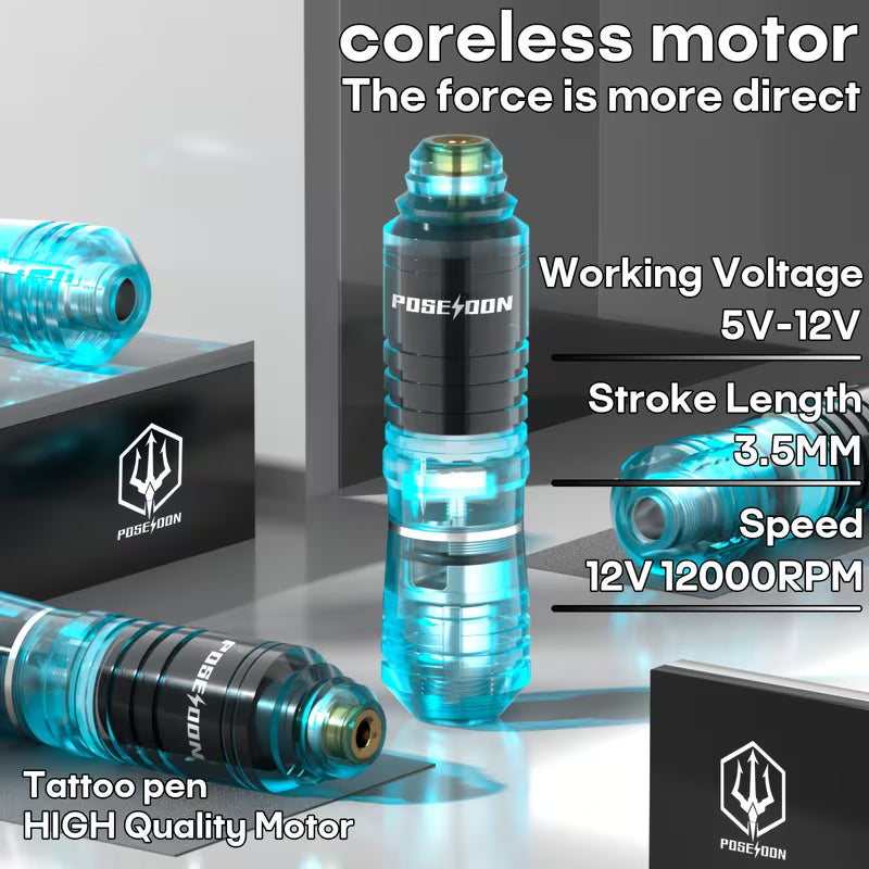 POSEIDON Tattoo V5 Tattoo Pen Kit - POSEIDON Battery Tattoo Pen with Extra Battery 1400mAh, Tattoo Gun Kit with Tattoo Power Supply And 10pcs Tattoo Cartridge Needles, Complete Tattoo Kit 11 Color Tattoo Inks Tattoo Supplies for Beginners