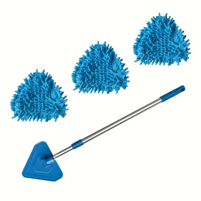 4pcs Triangle Cleaning Mop with Telescopic Handle - Suitable for Dusting Ceilings, Walls, and Floors in Living Rooms, Bedrooms, Outdoors, Bathrooms, and Kitchens - No Dead Angles, Resin Head, Plastic, Manual Operation, Ideal Christmas and
