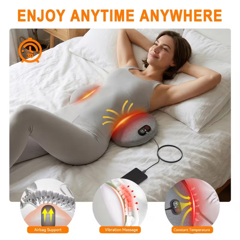 3-in-1 Lumbar Support Pillow with Air Pressure Traction Function, Suitable for Office Chairs and Sofas as a Back Massager, Combining Heating, Vibration, and Air Compression Features, Smooth Spine Triple-Fusion Back Massager, Ideal as a Birthday Gift