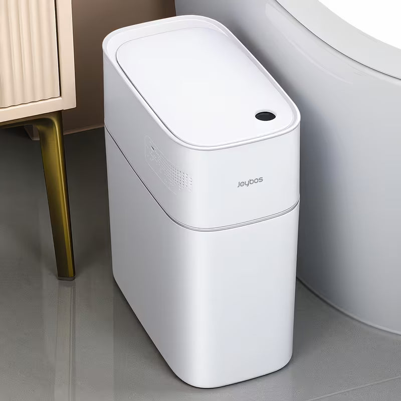 Automatic Smart Trash Can For Bathroom, 3.8Gal/14L Touchless Motion Sensor Garbage Bin, Upgraded 2 Gen Fan Auto Expand Garbage Bags, Slim Design For Narrow Space, With Small Lid Smart Waste Bin Perfect For Kitchen, Office, Bedroom, Toilet, RV