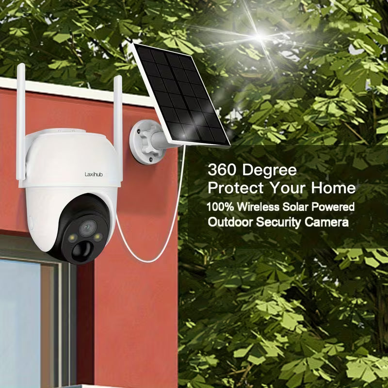Laxihub GO2T 1296P FHD, 3MP FHD Security Camera Wireless Outdoor, PTZ Solar Wireless Security Camera with AI Human Detection, Wire-Free Battery Solar Powered, Color Night Vison, 2.4G Wi-Fi, 2-Way Audio, Prevent Rainwater Damage, Cloud Storage Outdoor