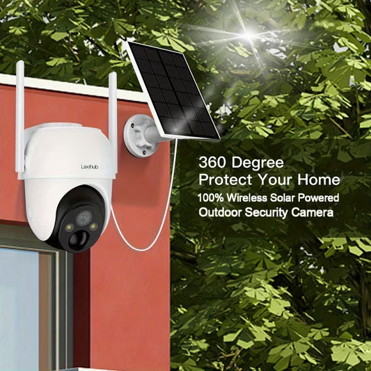 Laxihub GO2T 1296P FHD, 3MP FHD Security Camera Wireless Outdoor, PTZ Solar Wireless Security Camera with AI Human Detection, Wire-Free Battery Solar Powered, Color Night Vison, 2.4G Wi-Fi, 2-Way Audio, Prevent Rainwater Damage, Cloud Storage Outdoor