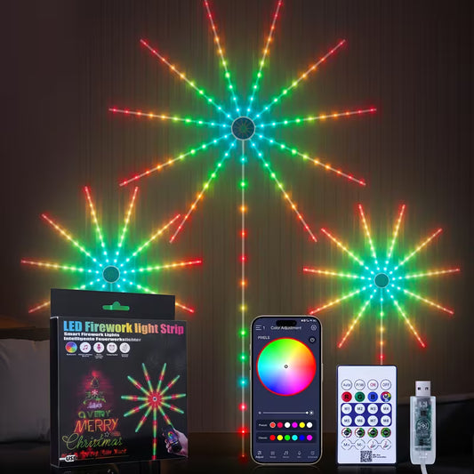 ED Fireworks Lights, Ambient Lights, Smart Light Strips, RGB Color-changing Lights with APP Control for Multiple Effects, Easy Installation, Suitable for Parties, Christmas, Halloween, Bedrooms, And Commercial Settings