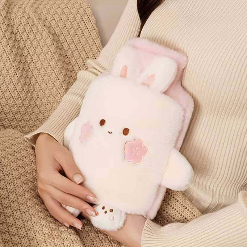 33.81oz Warm Water Bottle with PVC Inner Liner, Cute Plush Animal Design, Removable and Portable Menstrual Warming Bag for Hands and Feet, Fast Heating and Long-lasting Heat Retention