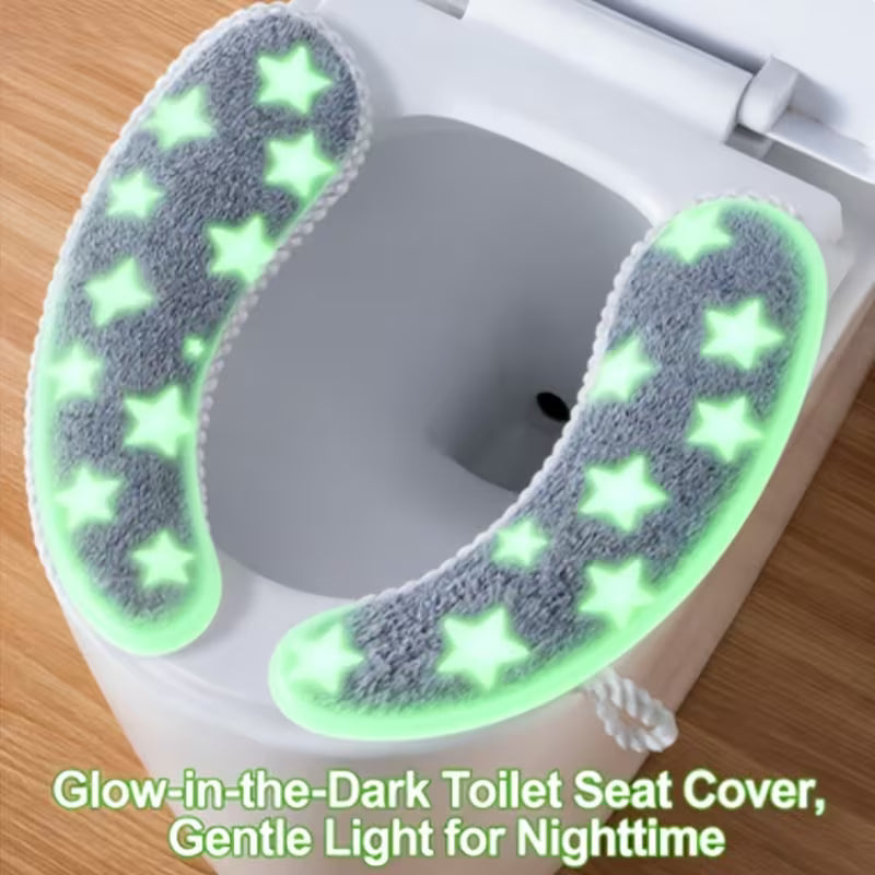 Star-Patterned Toilet Seat Cover, Paired with Thickened Plush Hanging Bath Mat with Handle, Night-Visible Design, And Multi-Color Options