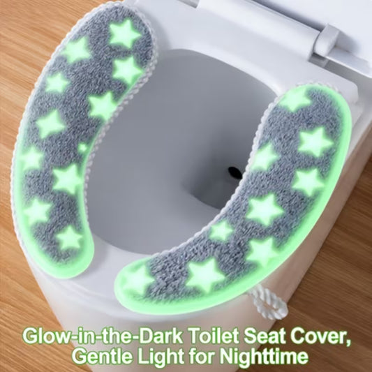 Star-Patterned Toilet Seat Cover, Paired with Thickened Plush Hanging Bath Mat with Handle, Night-Visible Design, And Multi-Color Options