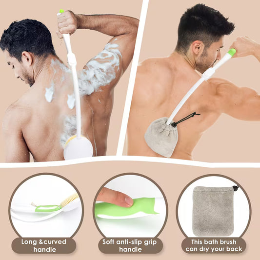 Elderly Back-Scrubbing Bath Brush for Spinal Relief, Hands-Free, No Lifting Required, Convenient for the Waist, Soft Bristles with Curved Handle and Towel, Elderly Back-Scrubbing Bath Brush for Spinal Relief, Hands-Free, No Lifting Required