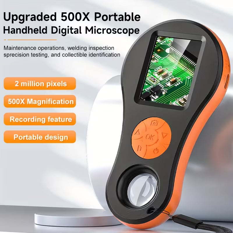 Professional 500X Magnification Digital Microscope, Portable Handheld Electronic Microscope, Lens with LED Lighting Function, Compact Industrial Magnifying Glass, Experimental Tools and Equipment, Industrial Inspection, Jewelry Appraisal