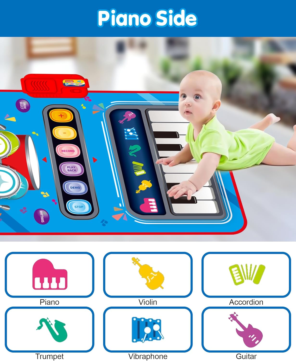 DQMOON Toys for 1 Year Old Boy Gifts, Baby Musical Mat with Piano & Drum, Adjustable Volume, 12-18 Months Toddler Toys, Christmas Birthday Easter Gifts for 1-2 Year Olds Boys Girls (Blue)