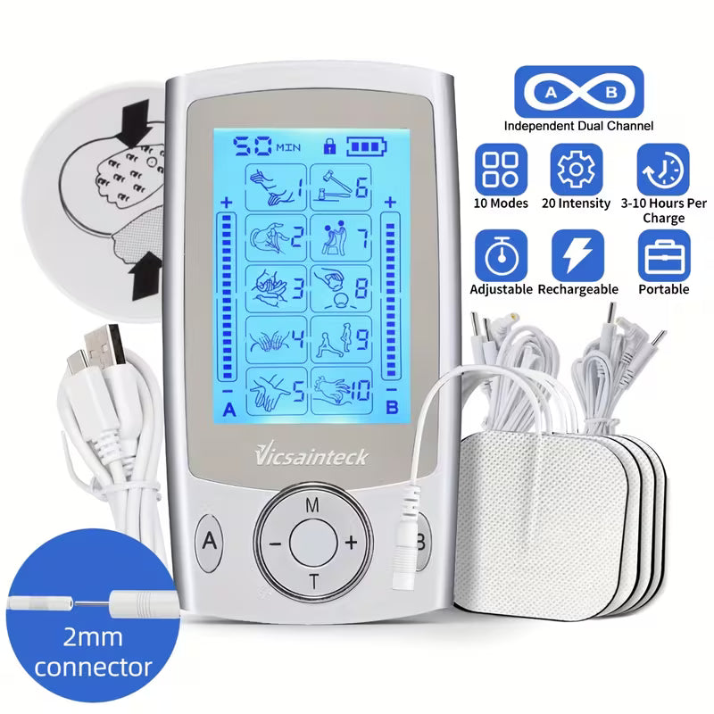Dual Channel TENS Unit Muscle Stimulator Machine with 16 Modes &16 Levels Forpain Relief, 2" And 2"X4" TENS Unit Electrode Pads, TENS Device for Back &Full-Body & Muscle Relief, After Playing Soccer, Teacher'S Day Gifts