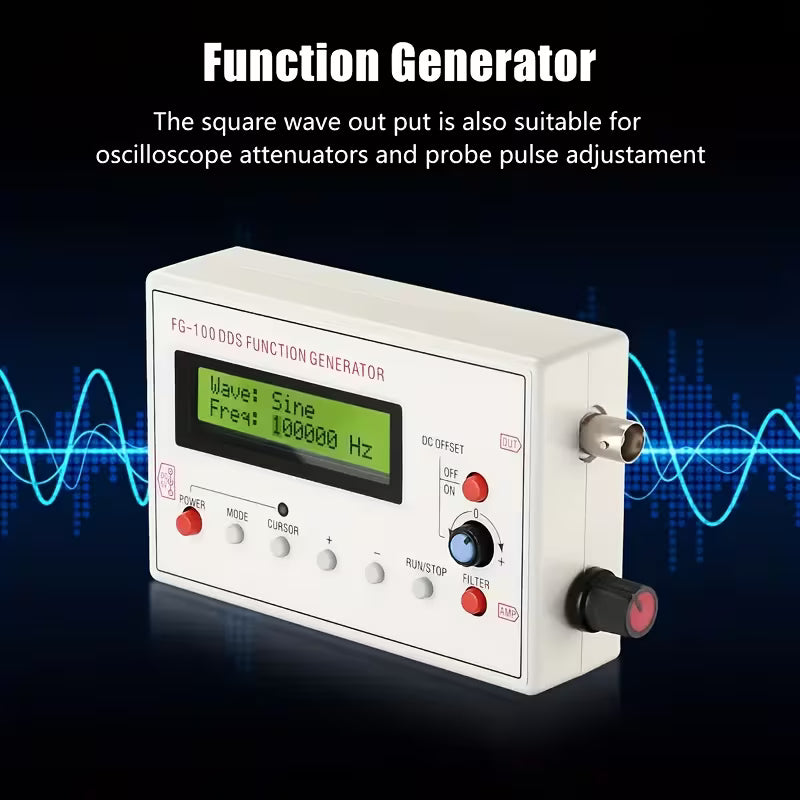 FG-100 DDS Signal Generator with Frequency Counter - 1Hz to 500KHz, Sine/Square/Triangle/Sawtooth Waveforms, USB Powered, Portable Design for Electronics Testing, Signal Source Module