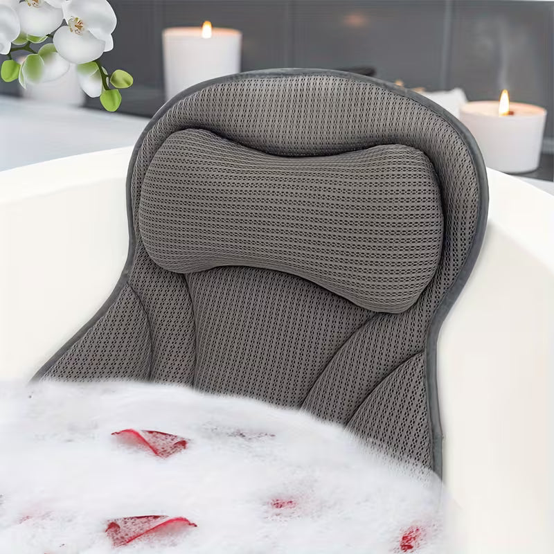 Bath Pillow with Large Non-slip Suction Cups, Ergonomic Neck, Back, and Shoulder Support Bath Mat, Relaxing Bath Accessory, Machine Washable and Quick-drying