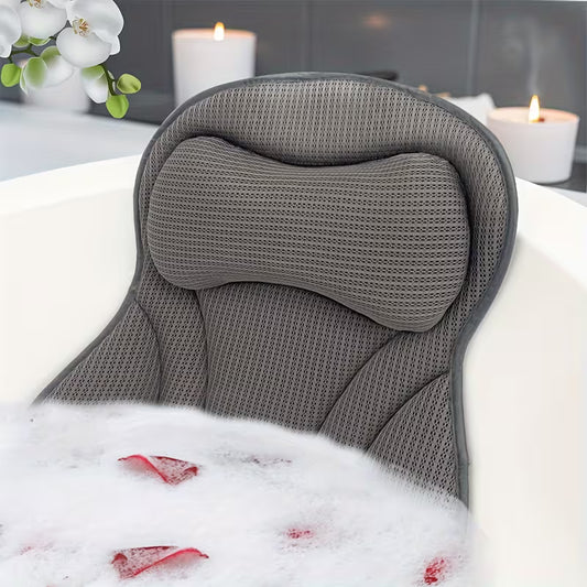 Bath Pillow with Large Non-slip Suction Cups, Ergonomic Neck, Back, and Shoulder Support Bath Mat, Relaxing Bath Accessory, Machine Washable and Quick-drying