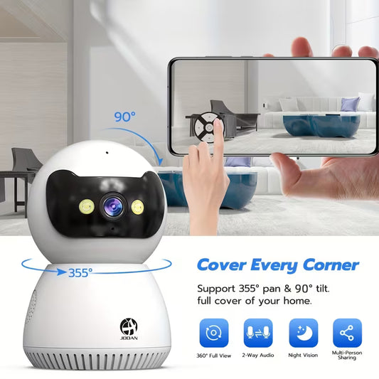 1080P Full HD Surveillance Camera with Full-Color Night Vision, Two-Way Audio, Motion Detection, and Tracking Recording. Can Be Controlled Via Remote Mobile App. Ideal for Nanny Monitoring, Family and Pet Safety Monitoring