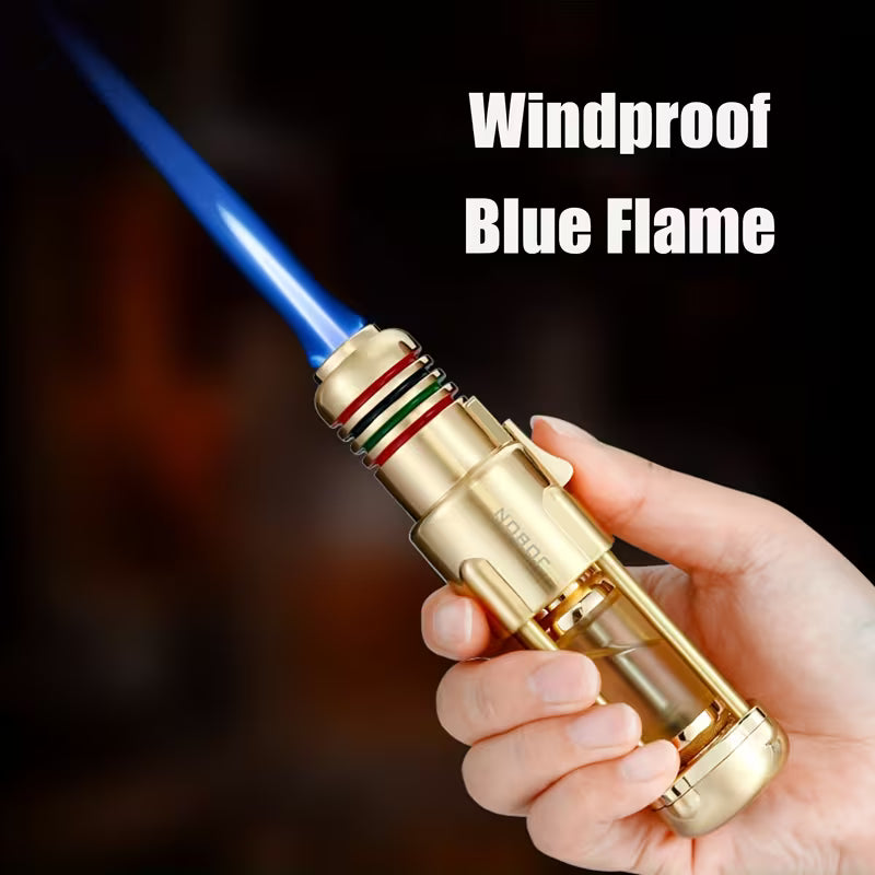 (No Fuel Included) Metal Lighter, Luxurious Upgraded Rocket Design Polished Windproof Refillable Fuel Jet Adjustable Blue Flame Lighter with Visible Tank, Made of Zinc Alloy, Easier to Use for Better Camping Barbecue Experience