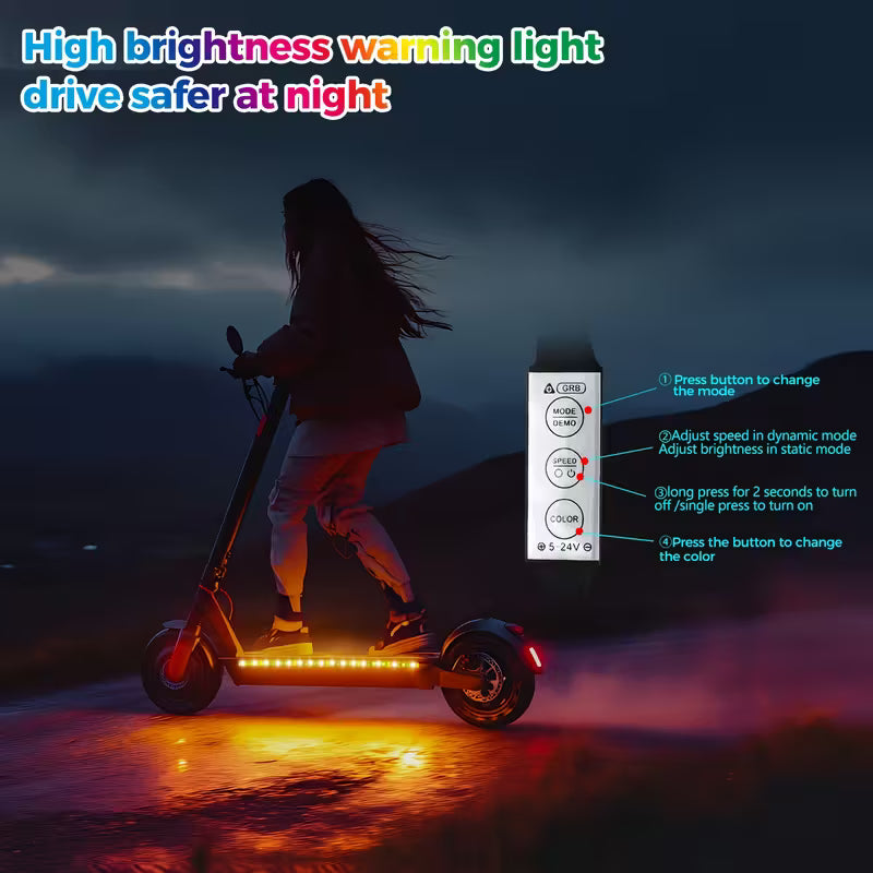 Electric Scooter LED Light Strip Usb/Battery Dual-Mode Power Supply Universal Night Riding Warning Light Safety Light Strip Adjustable Mode Constant Light And Flashing Light Night Visibility Very Good Gift Choice