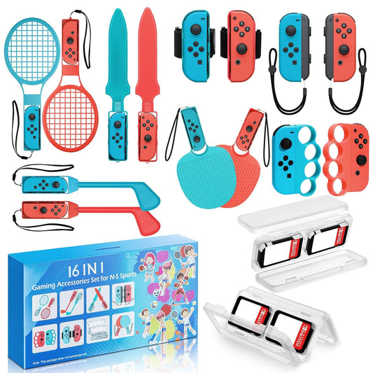 BRHE Nintendo Switch Sports Accessories 16 in 1 Nintendo Sports Bundle for Switch Sports Games,Family Accessories Kit for Switch/OLED Sports Games