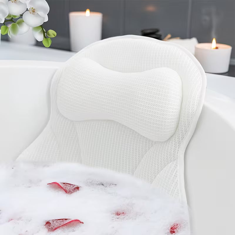Bath Pillow with Large Non-slip Suction Cups, Ergonomic Neck, Back, and Shoulder Support Bath Mat, Relaxing Bath Accessory, Machine Washable and Quick-drying