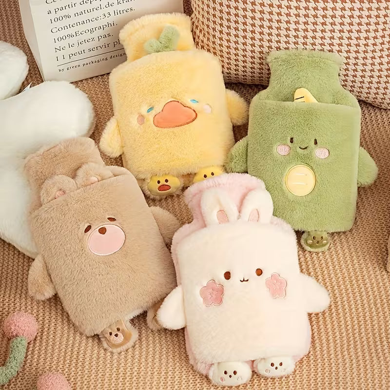 33.81oz Warm Water Bottle with PVC Inner Liner, Cute Plush Animal Design, Removable and Portable Menstrual Warming Bag for Hands and Feet, Fast Heating and Long-lasting Heat Retention