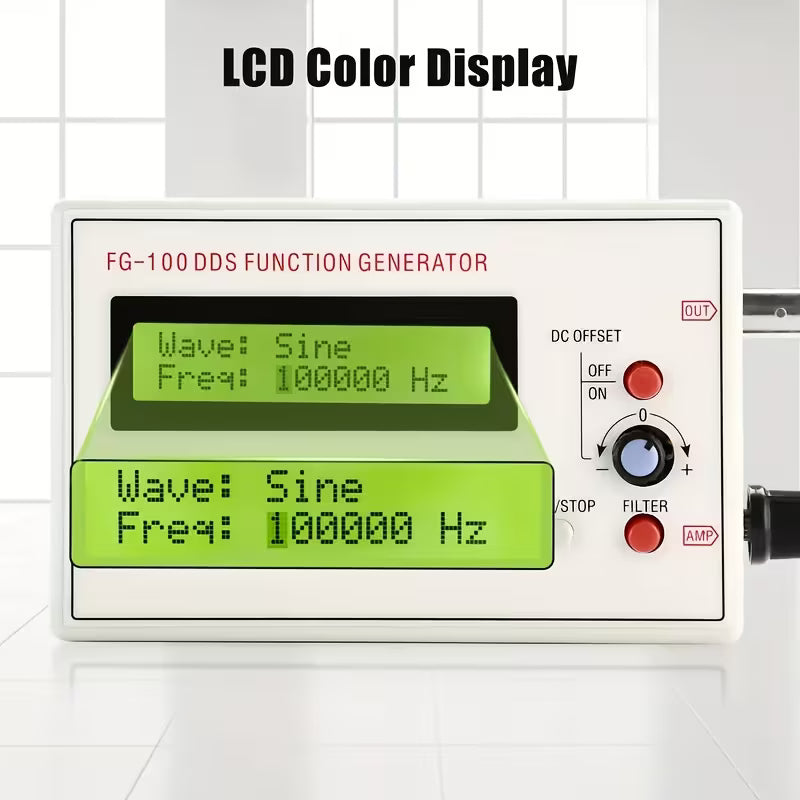 FG-100 DDS Signal Generator with Frequency Counter - 1Hz to 500KHz, Sine/Square/Triangle/Sawtooth Waveforms, USB Powered, Portable Design for Electronics Testing, Signal Source Module