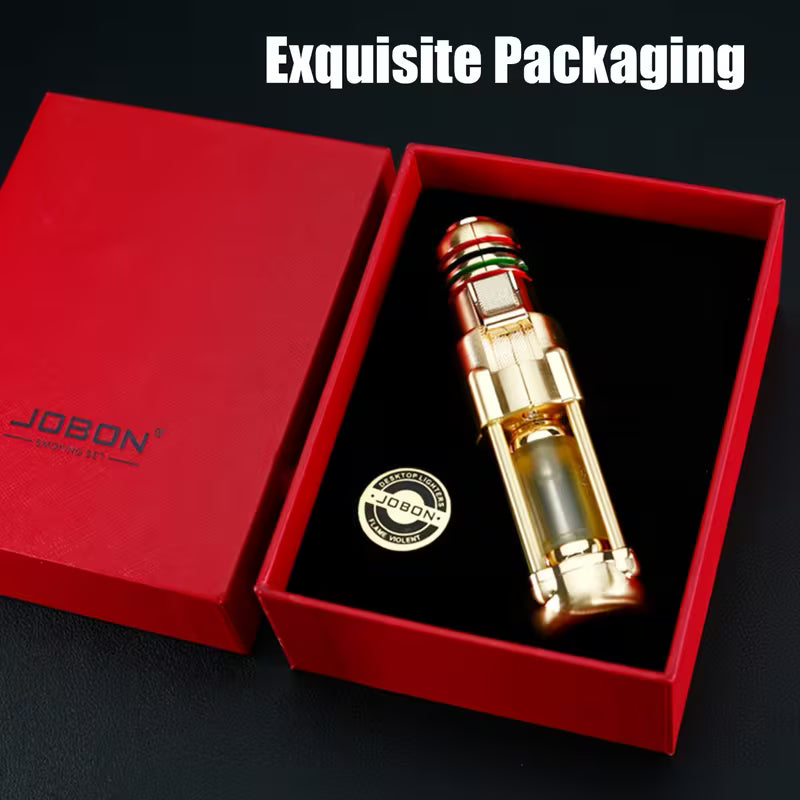 (No Fuel Included) Metal Lighter, Luxurious Upgraded Rocket Design Polished Windproof Refillable Fuel Jet Adjustable Blue Flame Lighter with Visible Tank, Made of Zinc Alloy, Easier to Use for Better Camping Barbecue Experience