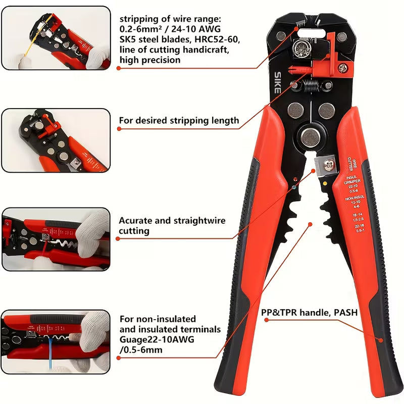 1pc Electrician's Automatic Wire Stripper, Multi-Function Wire Stripper with Stripping Range of 24-10 AWG/0.2-6mm², Quick Wire Stripping, Peeling, Crimping, and Cutting Cable Crimping Pliers, a Manual Tool for Electrician Home Renovation