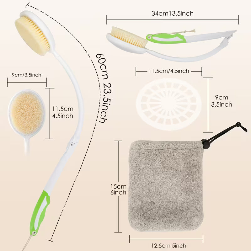 Elderly Back-Scrubbing Bath Brush for Spinal Relief, Hands-Free, No Lifting Required, Convenient for the Waist, Soft Bristles with Curved Handle and Towel, Elderly Back-Scrubbing Bath Brush for Spinal Relief, Hands-Free, No Lifting Required