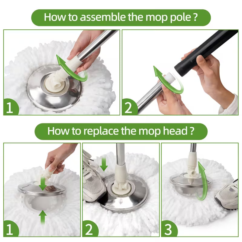 Set of Spin Mop And Bucket with Wringer, Ideal for Bathroom Use, Including a 360° Spinning Mop Bucket System with Three Microfiber Mop Replacement Heads And a 61" Adjustable Stainless Steel Handle for Effective Floor Cleaning