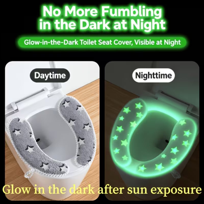 Star-Patterned Toilet Seat Cover, Paired with Thickened Plush Hanging Bath Mat with Handle, Night-Visible Design, And Multi-Color Options