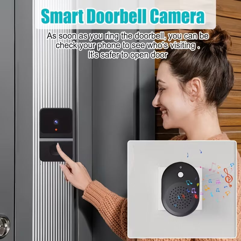1pc Smart WiFi Doorbell with Wireless Security System, Wireless Smart Video Intercom Suitable for /Office, USB Rechargeable Battery- Doorbell System, App-Controlled Night Vision & 2-Way Audio, Cloud Recording (No SD Card)
